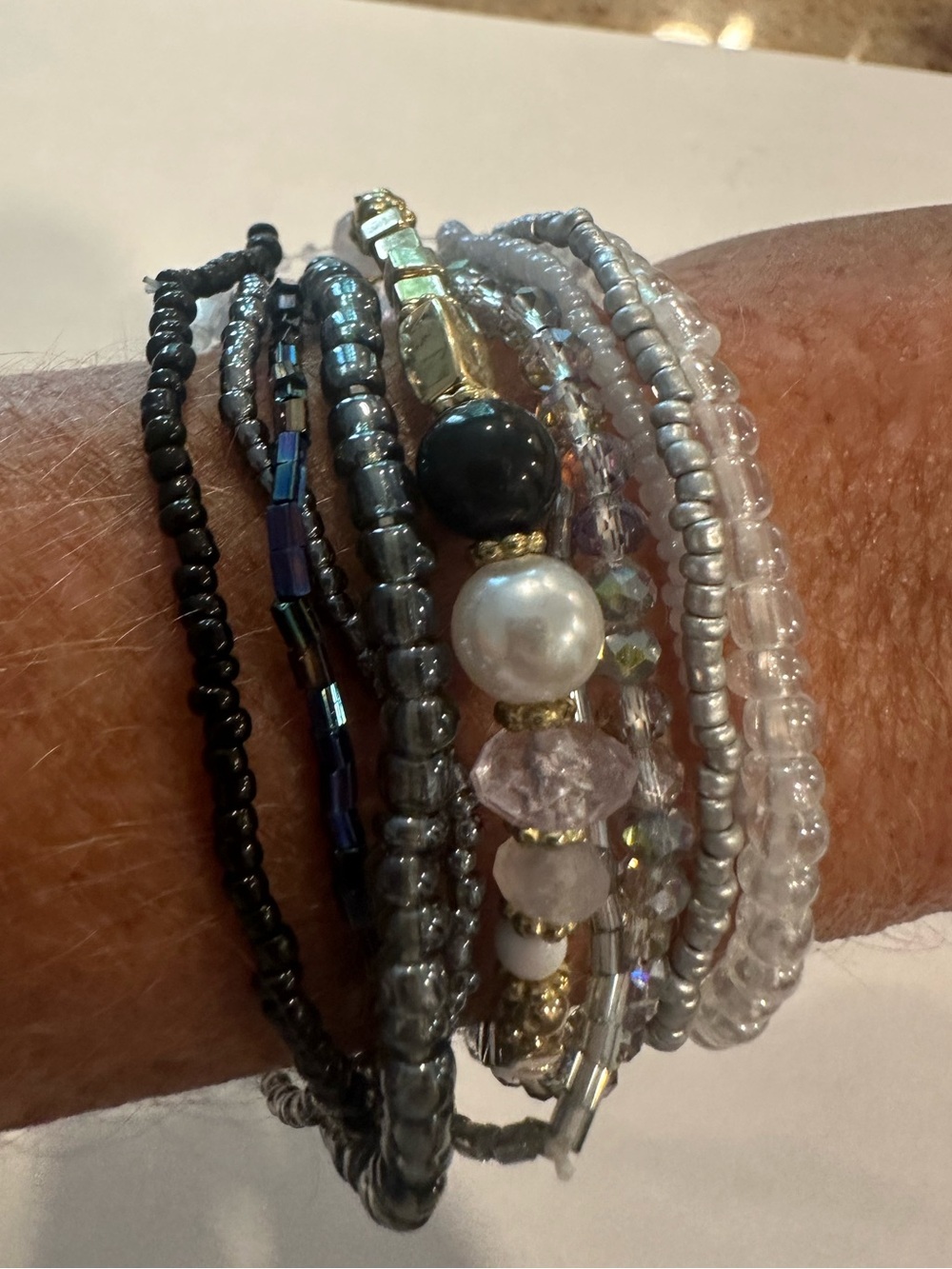 NEW Black/Silver Beaded Bracelet Stack (10)